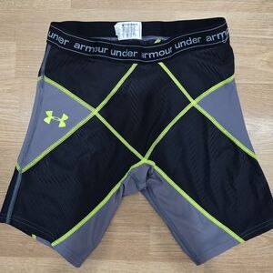 Under Armour Black & Gray Compression Shorts with Lime Contrast